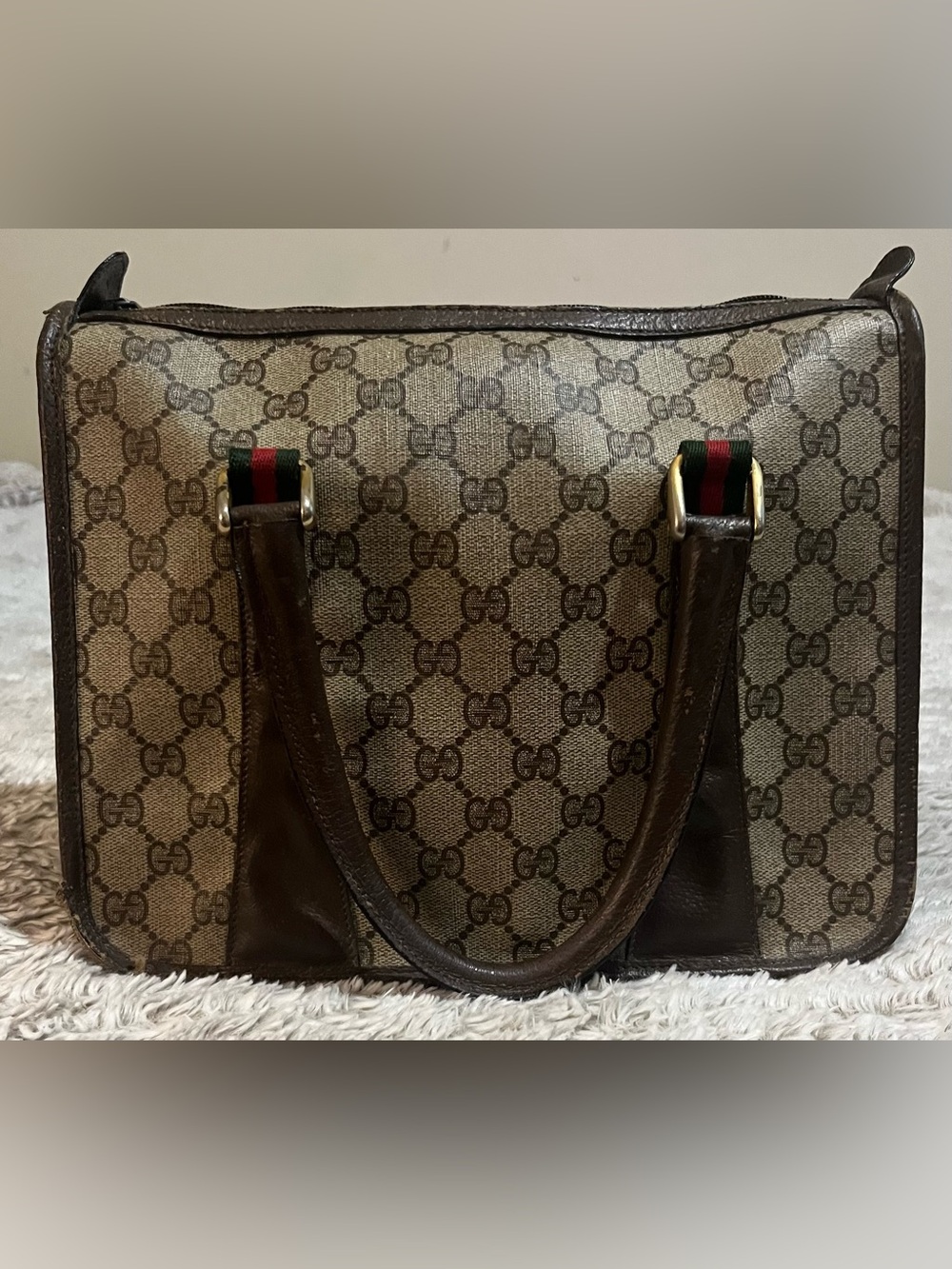 Gucci Brown GG Supreme handbag with Green-Red Web Stripe - Picture 2 of 12